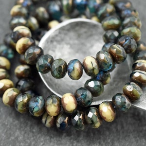 Czech Glass Beads - Rondelle Beads - Czech Rondelles - Picasso Beads - Fire Polished Czech Beads - 6x9mm -  25pcs (1660)