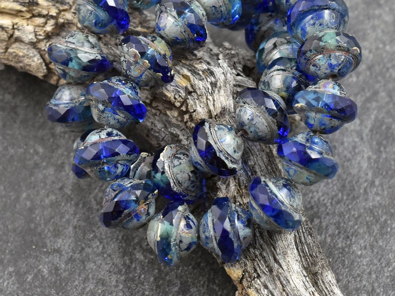 Picasso Beads Czech Glass Beads Saturn Beads Saucer Beads Planet Beads Cobalt Blue UFO 15pcs 9x7mm 5069 image 3