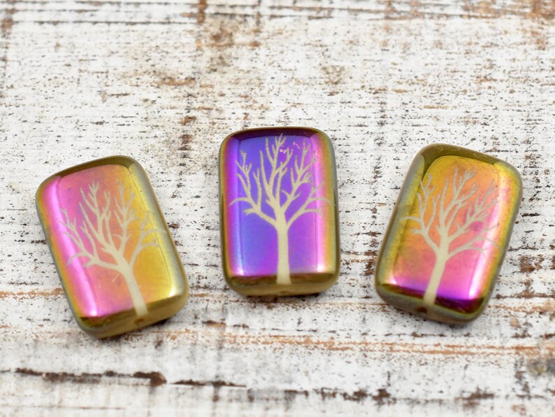 Tree Of Life Beads Czech Glass Beads Laser Etched Beads 19x12mm 6pcs B455 image 7