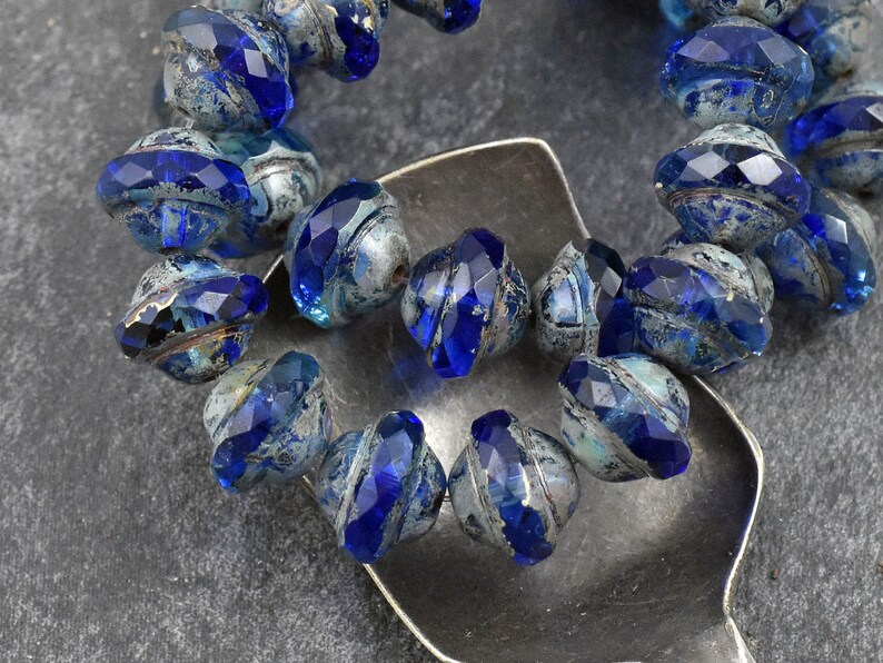 Picasso Beads Czech Glass Beads Saturn Beads Saucer Beads Planet Beads Cobalt Blue UFO 15pcs 9x7mm 5069 image 4