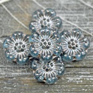 Czech Glass Beads - Czech Flower Beads - Wild Flower Beads - Picasso Beads - Wild Rose Flower - 14mm - 12pcs - (1297)