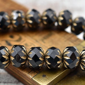 Czech Glass Beads Rondelle Beads Fire Polished Beads Black Rondelle Bead 6x9mm 25pcs A395 image 3