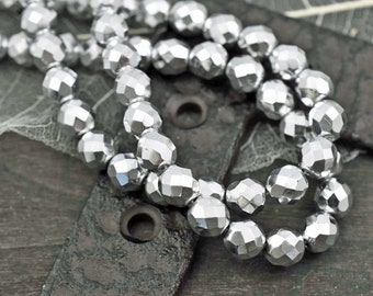 Czech Glass Beads - Silver Beads - Fire Polished Beads - Faceted Beads - Round Beads - Choose from 4mm 6mm or 8mm