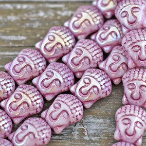 Czech Glass Beads - Buddha Beads - Czech Buddha Bead - Picasso Beads - Buddha Head Bead  - 15x14mm - 4pcs (920)