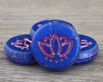 Lotus Flower Beads - Czech Glass Beads - Picasso Beads - Lotus Flower Beads - 14mm - 4pcs - (5083)