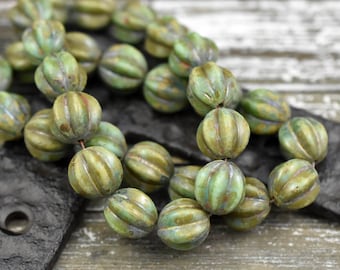 Picasso Beads -  Melon Beads - Czech Glass Beads - Round Beads - Bohemian Beads - 12mm Beads - 15pcs - (B398)