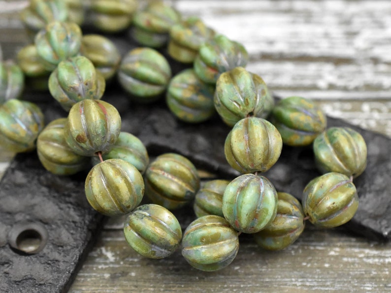 Picasso Beads Melon Beads Czech Glass Beads Round Beads Bohemian Beads 12mm Beads 15pcs B398 image 1