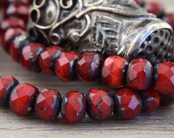Czech Glass Beads - Rondelle Beads - Picasso Beads - Red Opaline Beads - 3x5mm Rondelle Beads - 30pcs (2896)