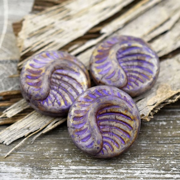 Picasso Beads - Czech Glass Beads -  Fossil Beads - Focal Beads - Large Coin Beads - 19mm - 2pcs (1568)