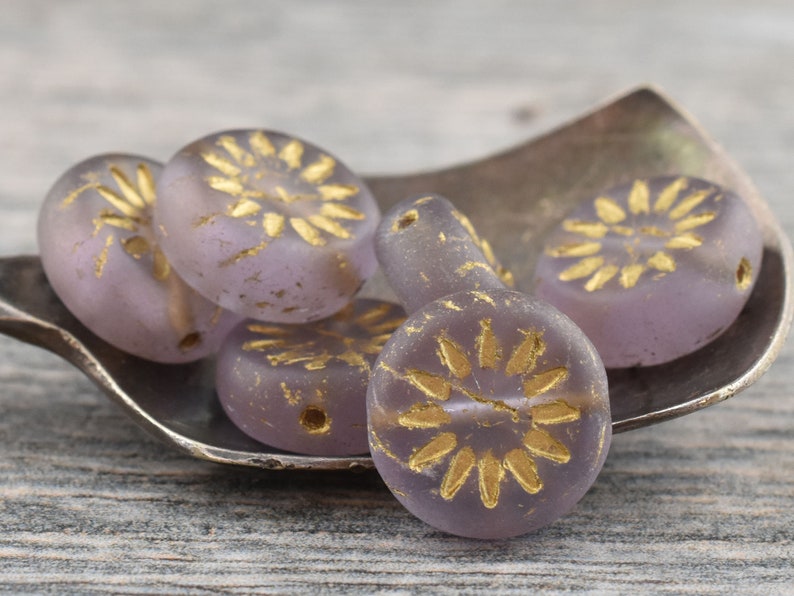 Flower Beads Matte Beads 6pcs Coin Beads 12mm 4906 Picasso Beads Czech Glass Beads Daisy Flower