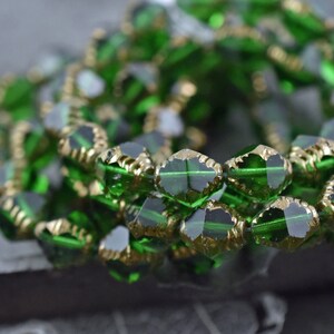 Czech Glass Beads Emerald Green Beads Christmas Beads Bicone Beads Faceted Beads 10x8mm 15pcs 4445 image 5