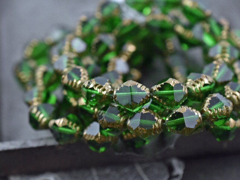 Czech Glass Beads Emerald Green Beads Christmas Beads Bicone Beads Faceted Beads 10x8mm 15pcs 4445 image 5