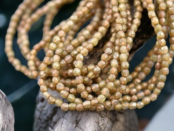 Picasso Beads - 3mm Beads - Czech Glass Beads - Fire Polish Beads - Round Beads - Small Beads - 50pcs - (2843)