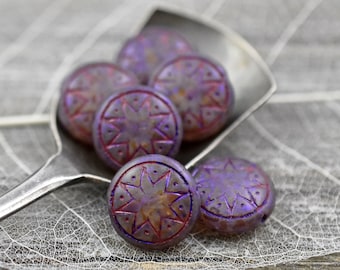 Czech Glass Beads - Ishstar Beads - Goddess Beads - Picasso Beads - Coin Beads - Lentil Beads - 13mm - 6pcs (B314)