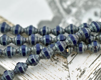 Czech Glass Beads - Picasso Beads - Turbine Beads - Navy Blue - Blue Beads - Cathedral Beads - 7x6mm - 19pcs (639)