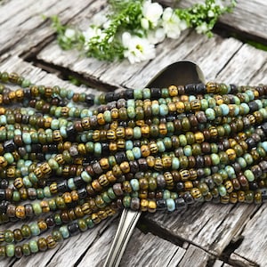 Picasso Seed Beads - Aged Picasso Beads - Czech Glass Beads - Size 5 Seed Beads - 5/0 - 19&quot; Strand - (A654)