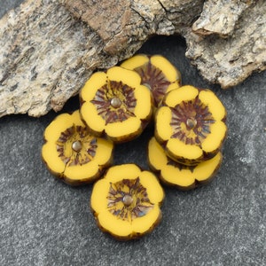 Picasso Beads - Czech Glass Beads - Hawaiian Flower Beads - Czech Glass Flowers - 12mm - 12pcs - (992)