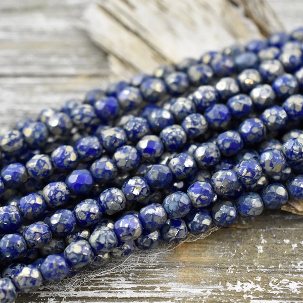 Picasso Beads - Czech Glass Beads - 6mm Beads - Fire Polished Beads - Round Beads - Cobalt Blue Beads - 25pcs (6097)
