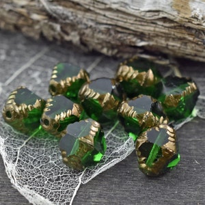 Czech Glass Beads Emerald Green Beads Christmas Beads Bicone Beads Faceted Beads 10x8mm 15pcs 4445 image 4