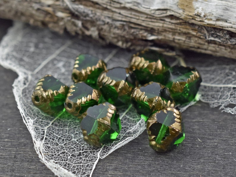Czech Glass Beads Emerald Green Beads Christmas Beads Bicone Beads Faceted Beads 10x8mm 15pcs 4445 image 4