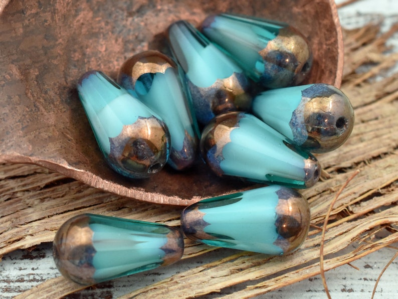 Drop Beads Teardrop Beads 8x15mm 4pcs - 2466 Picasso Beads Faceted Beads Czech Glass Beads