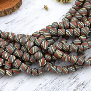 Recycled Glass Beads - Indondesian Glass Beads - Seed Beads - Java Glass Beads - Striped Seed Beads - 6-8mm - 24&quot; Strand - (B518)