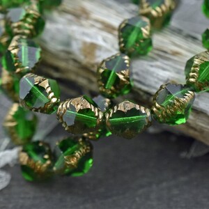 Czech Glass Beads Emerald Green Beads Christmas Beads Bicone Beads Faceted Beads 10x8mm 15pcs 4445 image 2