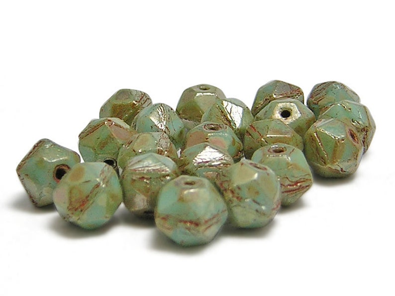 4707 Antique Cut Beads English Cut Beads 8mm Beads Picasso Beads 20pcs Turquoise Picasso Round Beads Czech Glass Beads
