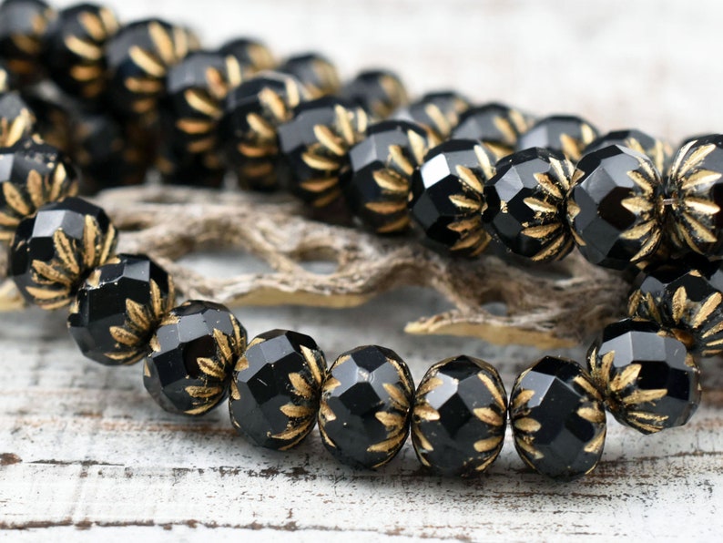 Czech Glass Beads Rondelle Beads Fire Polished Beads Black Rondelle Bead 6x9mm 25pcs A395 image 5