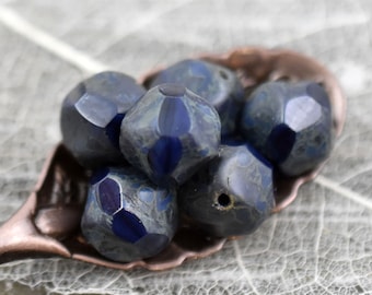 Picasso Beads - Czech Glass Beads - Central Cut Beads - Round Beads - Navy Blue Beads - 9mm - 16pcs (A734)