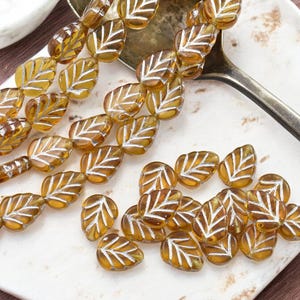 Czech Glass Beads - Leaf Beads - Picasso Beads - Fall Beads - Czech Leaves - 10x8mm - 16pcs - (2421)