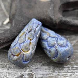 Picasso Beads - Teardrop Beads - Large Glass Beads - Czech Glass Beads - Mermaid Scales - 25x12mm - 2pcs - (A401)