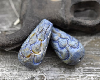 Picasso Beads - Teardrop Beads - Large Glass Beads - Czech Glass Beads - Mermaid Scales - 25x12mm - 2pcs - (A401)