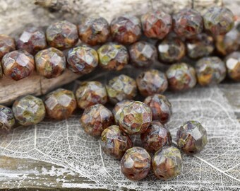 Picasso Beads - Czech Glass Beads - Fire Polished Beads - Round Beads - Rustic Beads - Red Picasso - 8mm - 16pcs (3861)