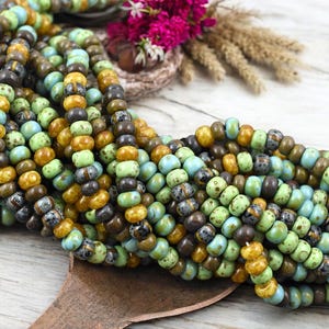 Picasso Seed Beads - Aged Picasso Beads - Czech Glass Beads - Size 5 Seed Beads - 5/0 - 20&quot; Strand - (A684)