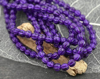 Czech Glass Beads - Melon Beads - Fluted Beads - Round Beads - Purple Beads - 4mm Spacers - Spacer Beads - 4mm - 50pcs - (175)