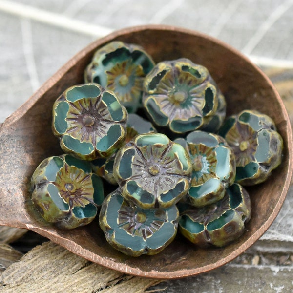 Picasso Beads - Hawaiian Flower Beads - Czech Glass Beads - Czech Glass Flowers - 12mm - 6 Beads (4897)