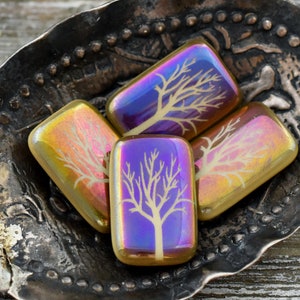 Tree Of Life Beads Czech Glass Beads Laser Etched Beads 19x12mm 6pcs B455 image 6