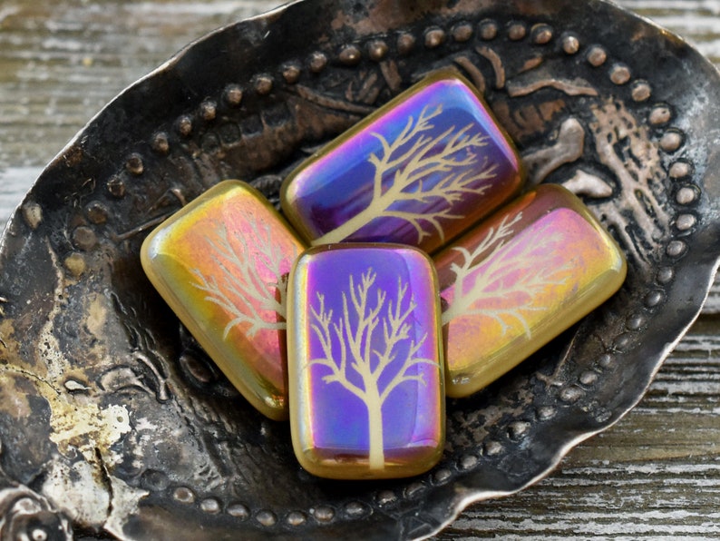 Tree Of Life Beads Czech Glass Beads Laser Etched Beads 19x12mm 6pcs B455 image 6