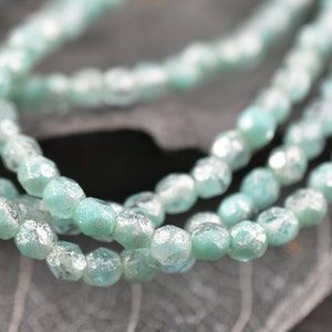 4mm Beads - Round Beads - Czech Glass Beads - Firepolish Beads - Faceted Beads - Mint Green Beads - 50pcs - (1027)