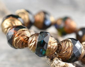 Czech Glass Beads - Turbine Beads - Cathedral Beads - Picasso Beads - Czech Glass Plumps - 13x15mm - 10pcs - (2970)