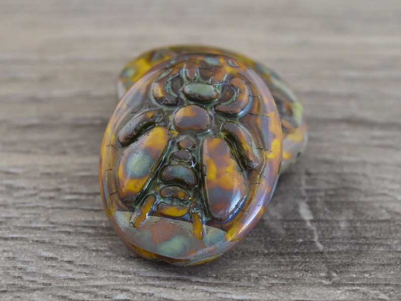 2pcs - Czech Glass Beads A349 Picasso Beads 22x18mm Travertine Beads Honey Bee Beads