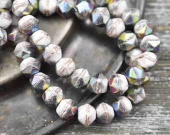 Czech Glass Beads - Etched Beads - English Cut Beads - Antique Cut Beads - Round Beads - 8mm or 10mm