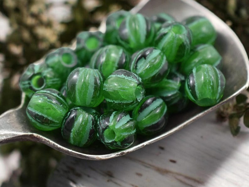 Czech Glass Beads - 2mm Hole Beads - Large Hole Melon Beads - 6mm Beads - Melon Beads - Round Beads - 25pcs - (5141) image 3