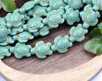 Turtle Beads - Gemstone Beads - Howlite Beads - Sea Creature Beads - 18x14x8mm - 15 inch Strand - (B514)