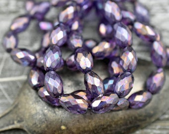 Czech Glass Beads - Fire Polish Beads - Purple Beads - Faceted Beads - Oval Beads - 12x8mm - 12pcs (6132)