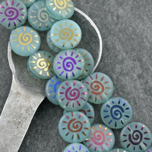 Czech Glass Beads - Laser Etched Beads - Sun Beads - Tattoo Beads - 14mm - 8pcs - (A100)