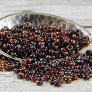 11/0 Seed Beads - Miyuki 11-4502 - Translucent Dark Topaz - Picasso Beads - Size 11 Beads - 15 grams (A249)
