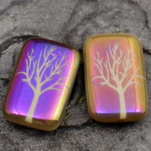 Tree Of Life Beads Czech Glass Beads Laser Etched Beads 19x12mm 6pcs B455 image 1