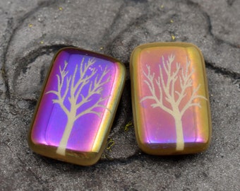 Tree Of Life Beads - Czech Glass Beads - Laser Etched Beads - 19x12mm - 6pcs (B455)